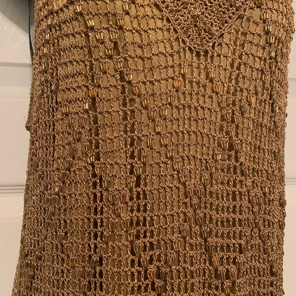 🌸 HOST PICK 🌸Dazzling Shimmering Gold Beaded Long Crocheted Top - Picture 3 of 14